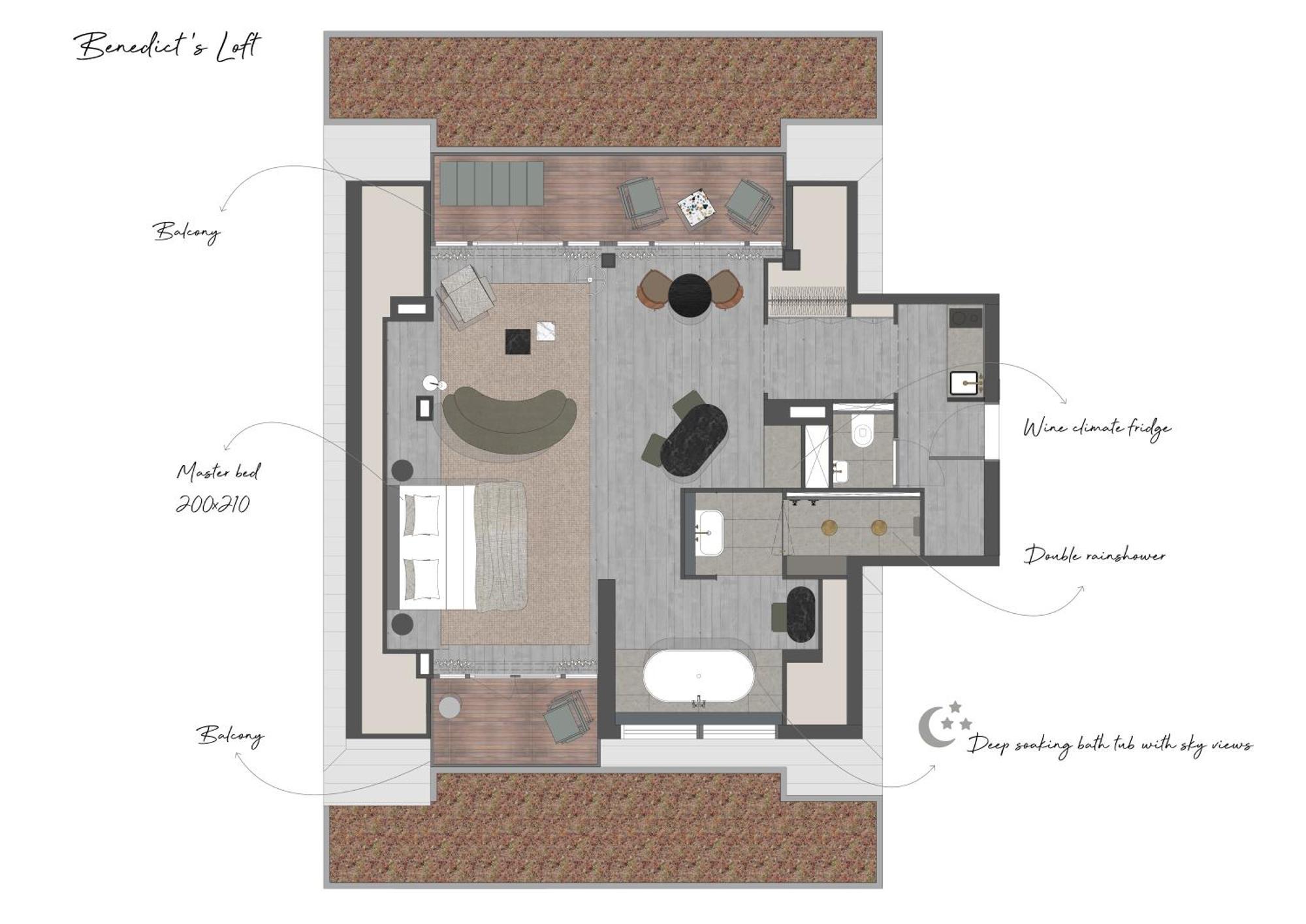 Boutique Hotel Benedict Noordwijk Chambre photo Floorplan of a typical apartment